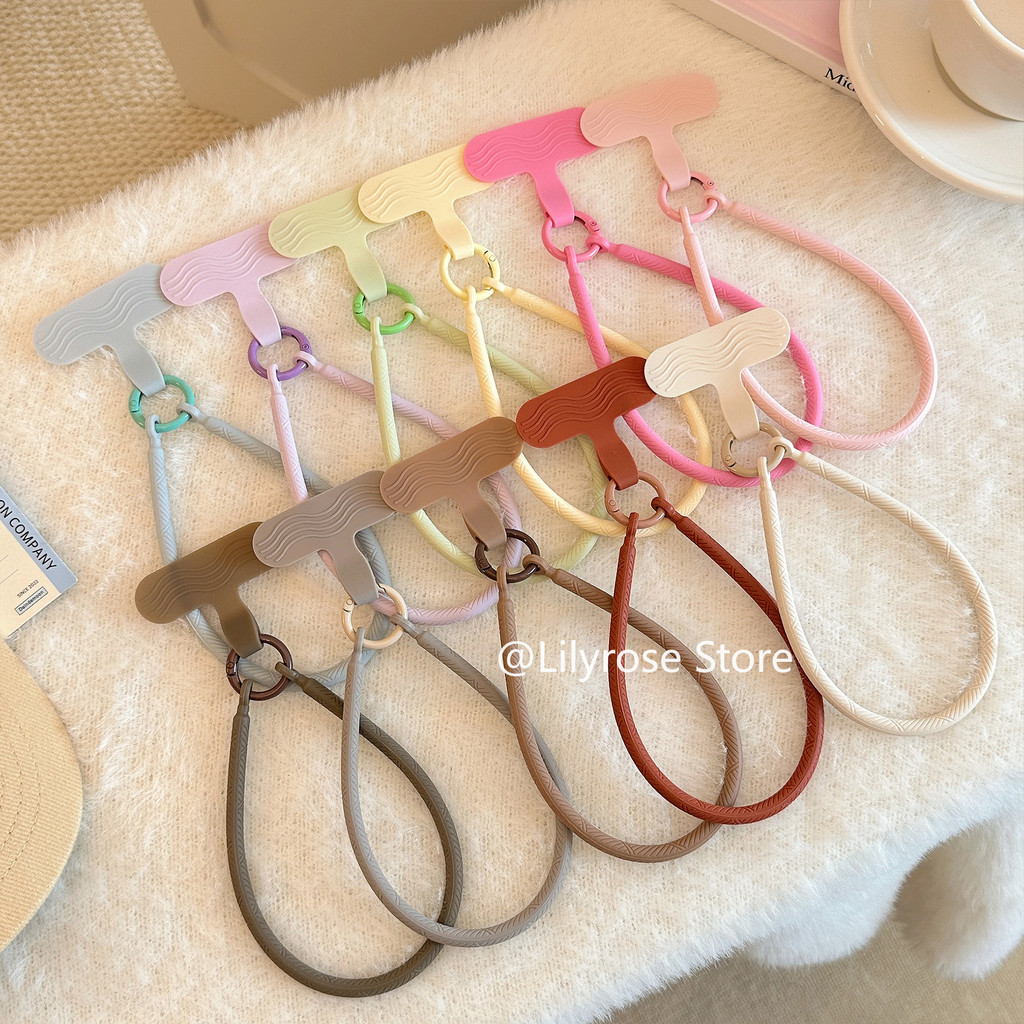 ซิลิโคนสายคล้องมือจับโทรศัพท์แบบพกพา สําหรับเคสโทรศัพท์มือถือ แขวนโซ่ สายรัดข้อมือ สีชมพู สีเหลือง สีฟ้า