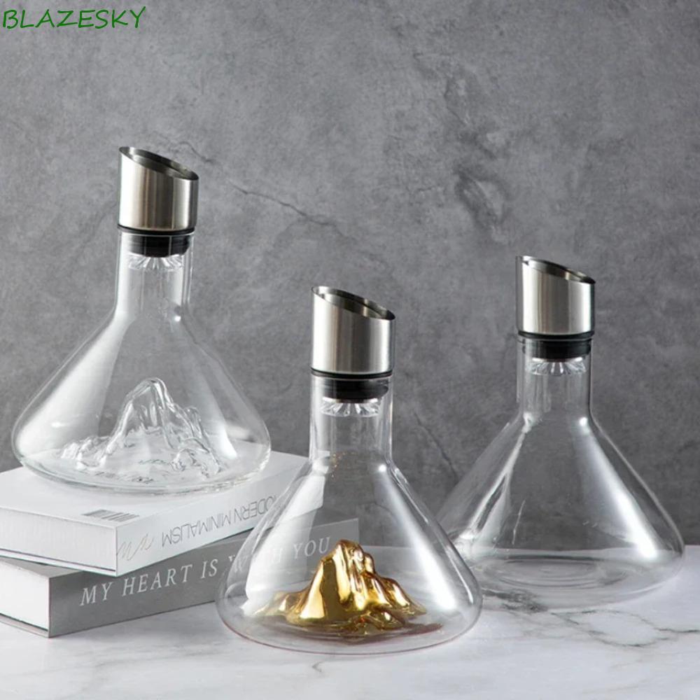 BLAZESKY ขวดเหล้าภูเขาน้ําแข็ง, เครื่องเติมอากาศ 1500 มล., อุปกรณ์บาร์ Quick Mountain Shaped Glass Aerating Pourer Whisky