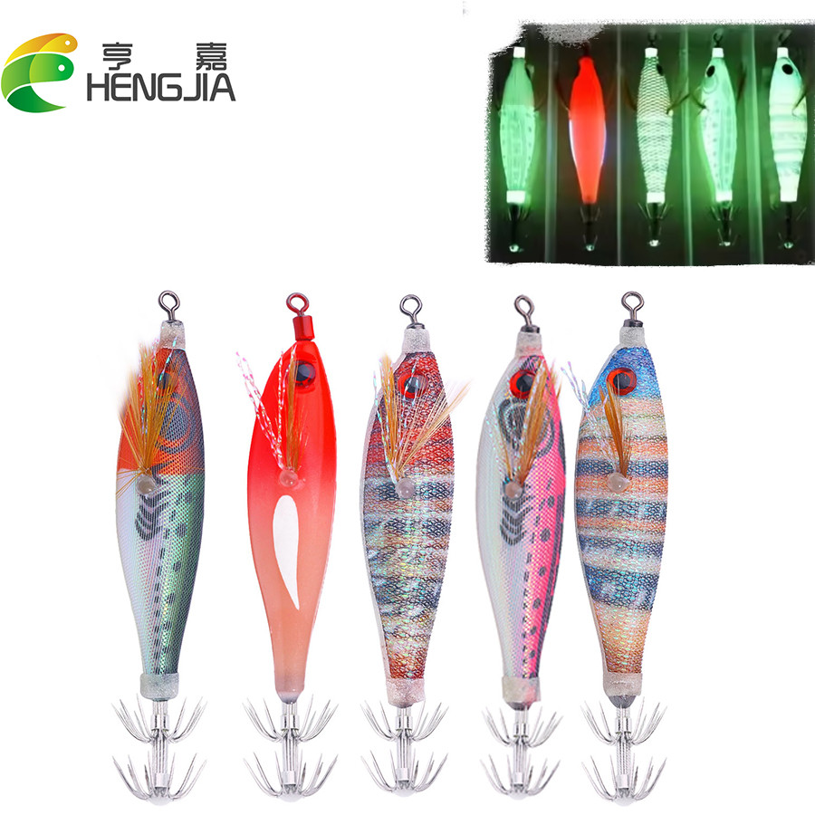 Hengjia Luminous Squid Jig ตกปลา 8 ซม./5.8g ไม้กุ้ง Lure ปลาหมึก Cuttlefish Jig Lure เหยื่อตกปลาอุปกรณ์เสริม