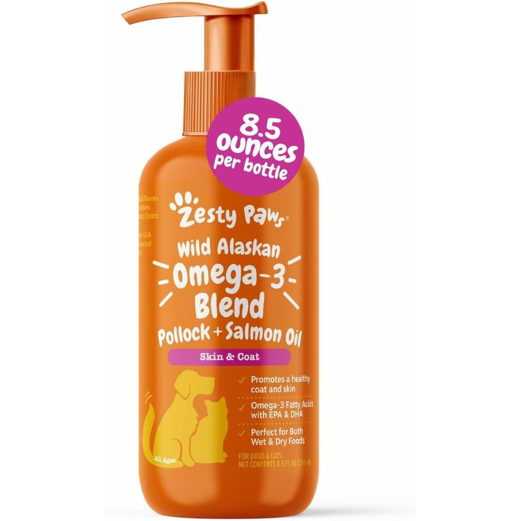 Zesty Paws Wild Alaska Omega-3 Mixed Cod+Salmon Oil เหมาะสําหรับสุนัขและแมว-Promote ผิวหนังและผมเพื่