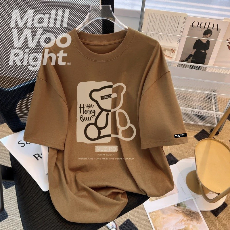 (จัดส่งตลอด 24 ชั่วโมง)Woo Right ใหม่ เสื้อยืดแขนสั้น ผ้าฝ้าย 100% สไตล์เกาหลี ทรงหลวม พิมพ์ลาย 36