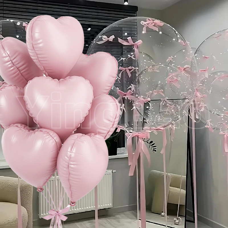 33ชิ้นสีชมพูโบว์หัวใจลูกโป่งใสบอลชุดสําหรับสาวๆงานเลี้ยงวันเกิดงานแต่งงานหมั้นของขวัญวันครบรอบ