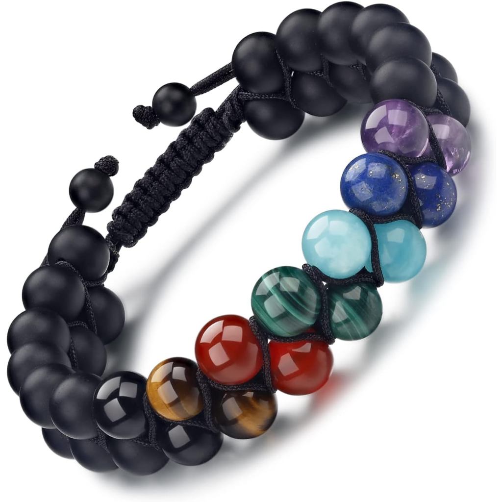 สร้อยข้อมือคริสตัลบุรุษ, 7 Chakra สร้อยข้อมือหินจริง Tigers Eye Obsidan Amethyst Malachite ite ite i
