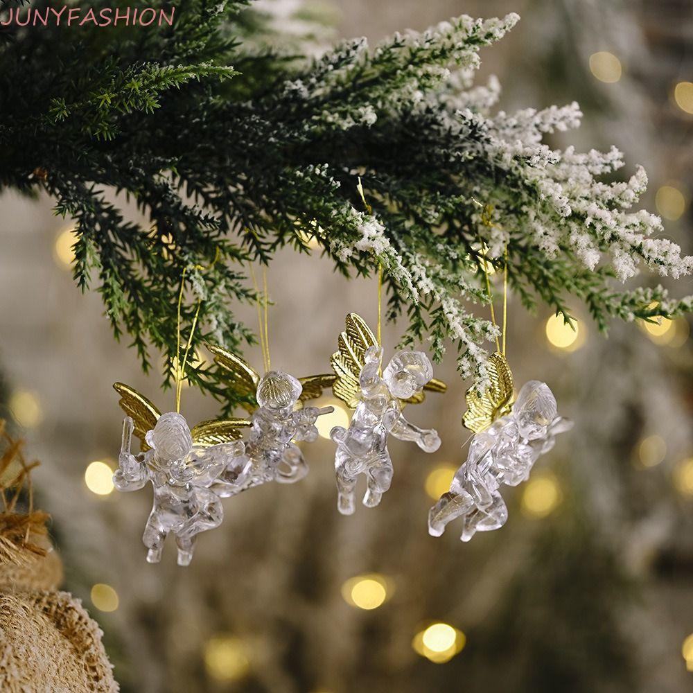 JUNYFASHION 4 ชิ้น/เซ็ต Wing Angel จี้, Angel Christmas Angel เครื่องประดับ, ใช้งานง่ายพลาสติกโปร่งใ