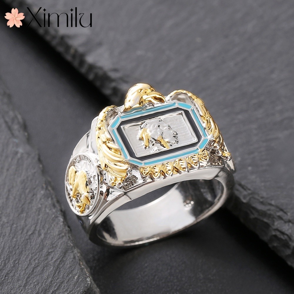 ⭐ Creative Indian Chief Two-Color Gold-Plated Ring Male Viking Totem Jewelry