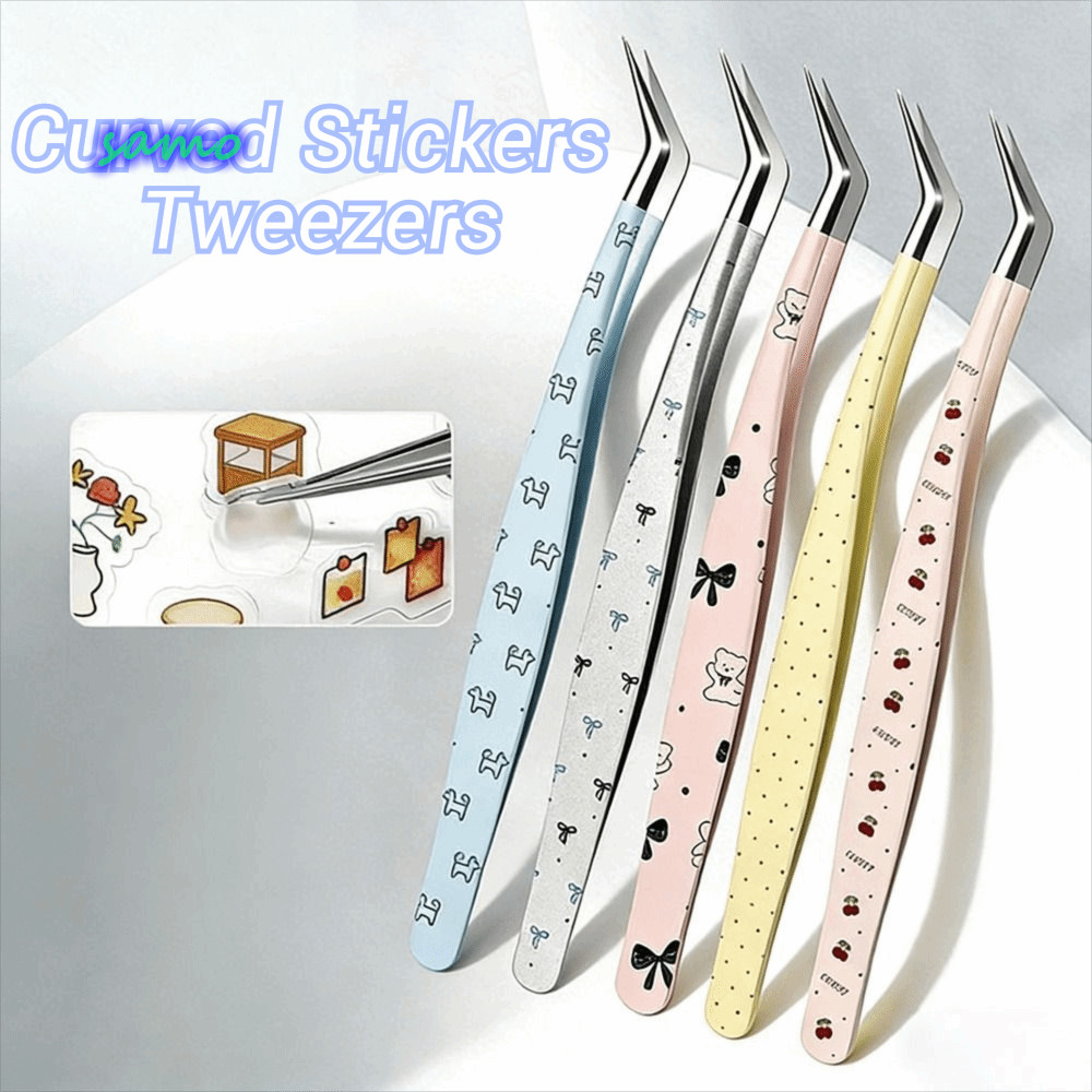 SAMO แหนบขนตาปลอม, ป้องกันไฟฟ้าสถิตย์ด้วยหนัง Lashes Extension Tweezer, Professional สแตนเลสความแม่นยําสูงการ์ตูน Eyelash Curler เครื่องมือแต่งหน้าความงาม