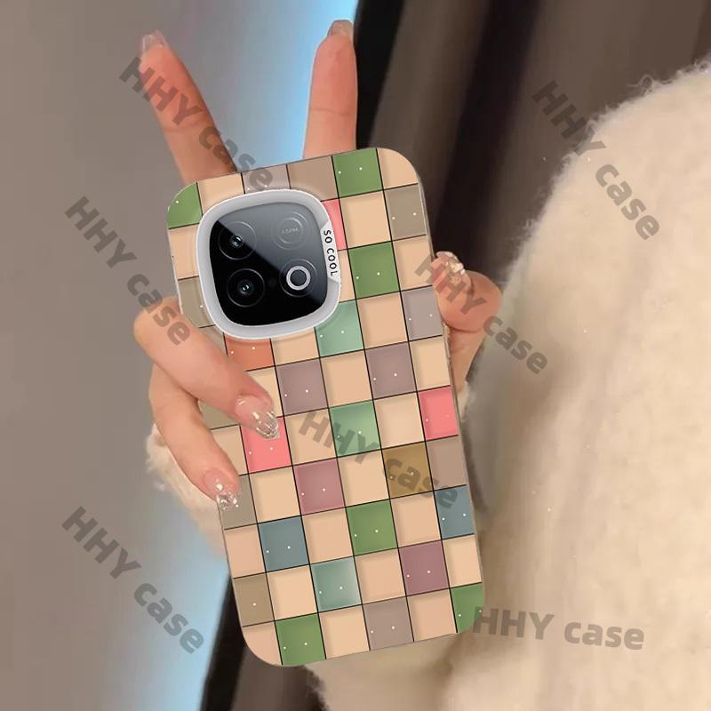 เคส IQOO Z10 Turbo เคส IQOO Z10 Turbo Pro เคส กรณีที่มีสีสัน Checkered Matte Hard Shell กันกระแทกป้อ
