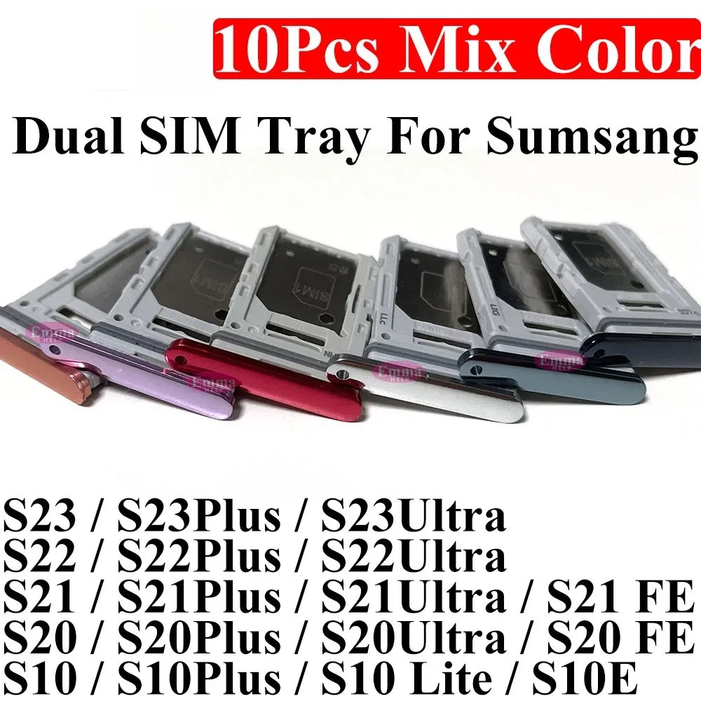 10pcs Dual Sim ถาดสําหรับ Samsung Galaxy S24 S22 S21 Plus S23 Ultra S10 S9 S8 ช่อง Nano Micro SD ผู้