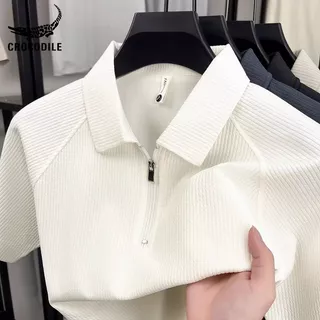 เสื้อโปโลผู้ชายพื้นผิวครึ่งซิป สำหรับฤดูร้อน