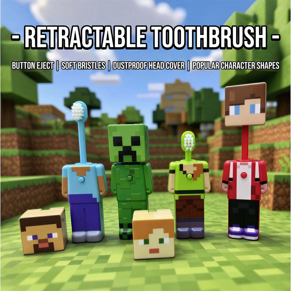 ใหม่ Minecraft Internet Celebrity แปรงสีฟันแบบพับเก็บได้ Steve Alex แปรงสีฟันขนนุ่มพิการ Fine Bristle ของเล่นเด็กของขวัญ
