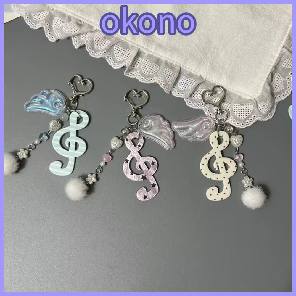 OKONO Ita Bag Charm, การ์ตูนอะคริลิค Polka Dot Stripe พวงกุญแจ, Retro Creative Design Music Note Star Wings Key Holder พวงกุญแจ Organizer