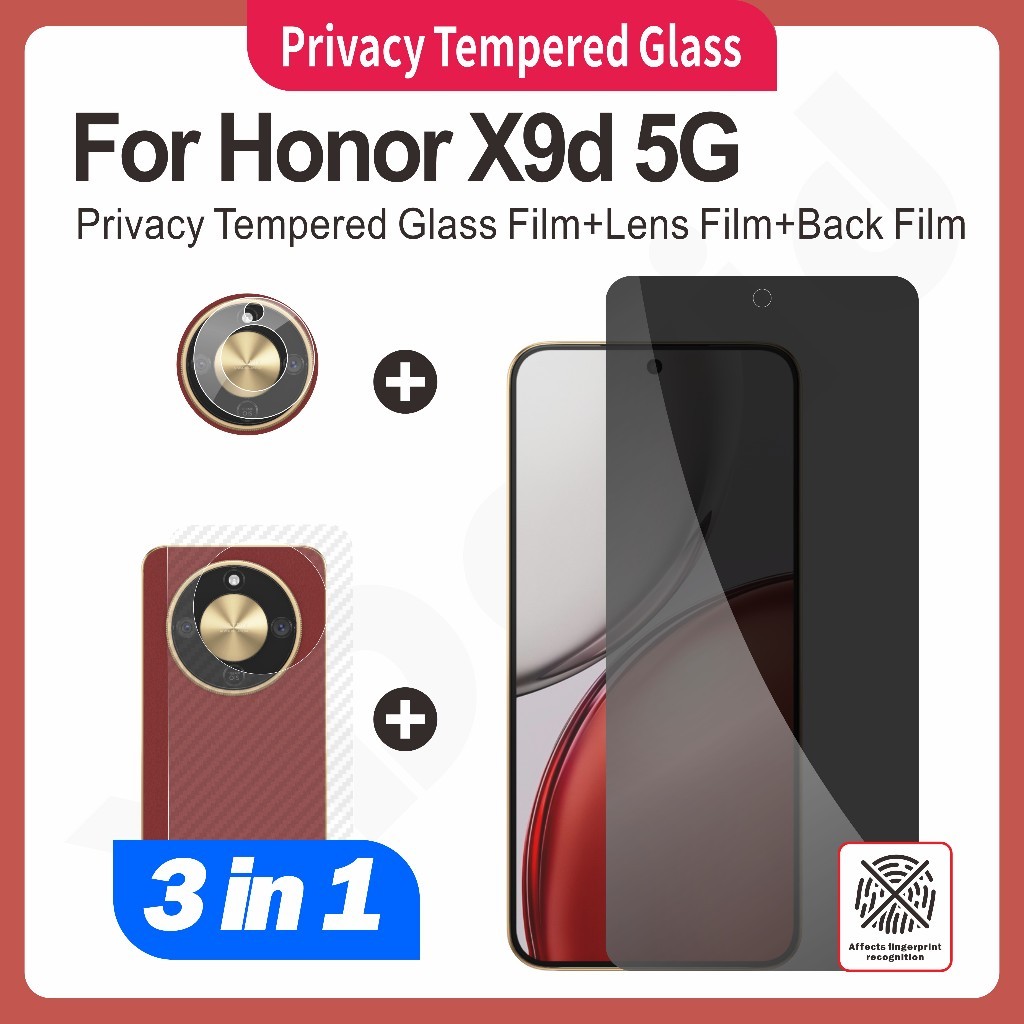 Anti fall and Scratch เหมาะสําหรับ Honor X9d 5G 3-in-1 ชุดป้องกันโทรศัพท์ | กระจกนิรภัย HD Matte Privacy Ceramic Soft Film++ฟิล์มเลนส์กล้อง + ฟิล์มหลังคาร์บอนไฟเบอร์