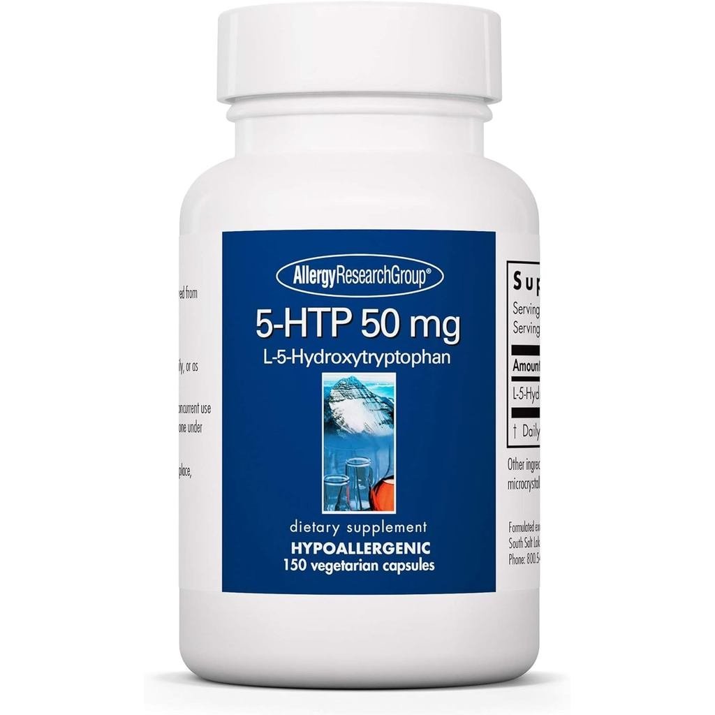 กลุ่มวิจัยภูมิแพ้ อาหารเสริม 5-HTP 50 มก. - Serotonin สําหรับผู้ชายและผู้หญิง รองรับ L-5-Hydroxytryp