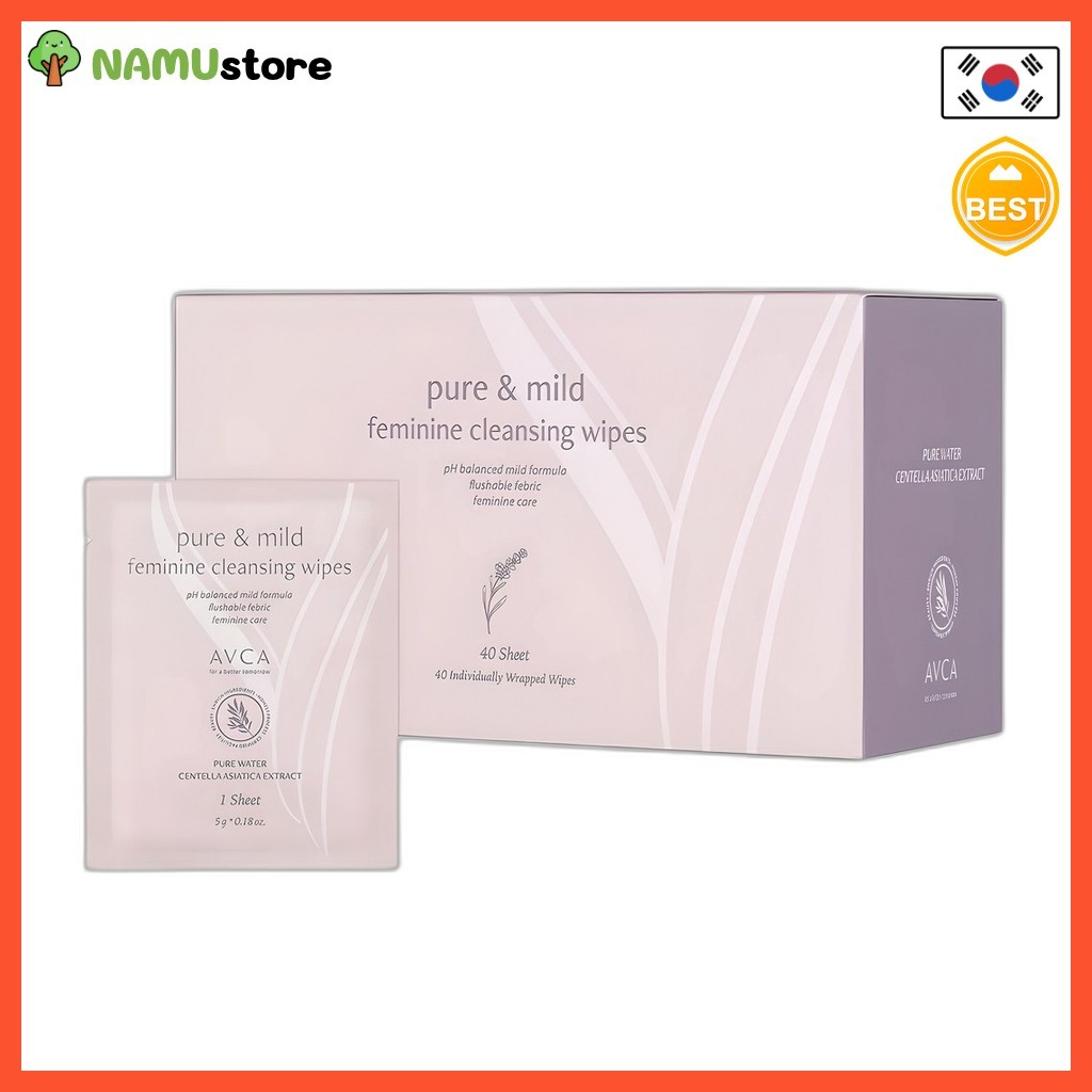 [avca] Pure & Mild Feminine Cleansing Wipes 40 แผ่น (200g), 1 ชิ้น / เกาหลี Cleansing Wipes by NAMUs