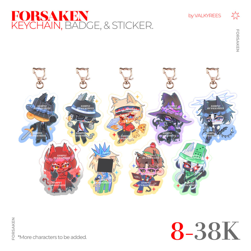 FORSAKEN KEYCHAIN แบตเตอรี่และสติ๊กเกอร์ | ROBLOX Ganci Pin Stiker Elliot Chance Mafioso Itrapped C0