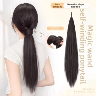 ISITAFT วิกผมสังเคราะห์ Braid, Elegant 24 นิ้ว Self-winding หางม้ายาว,อินเทรนด์ยืดหยุ่นห่อรอบผมชั้นต่อผมชิ้นตรงต่ําหญิง