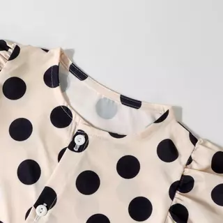 Dolemi Baby เสื้อ+กางเกง ขายาว ชุดเซตเด็กหญิง ลายจุด ครีม ดำ เอวยางยืด คอกลม มีกระดุม ผ้าโพลีเอสเตอร์