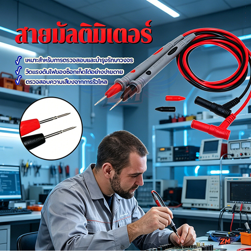สายวัดมัลติมิเตอร์ ปากกามัลติมิเตอร์เข็ม ลายแหลม สำหรับงานละเอียด CAT III 1000V 10A ทั้งหัวสีแดง/สีดำ สำหรับงานละเอียด