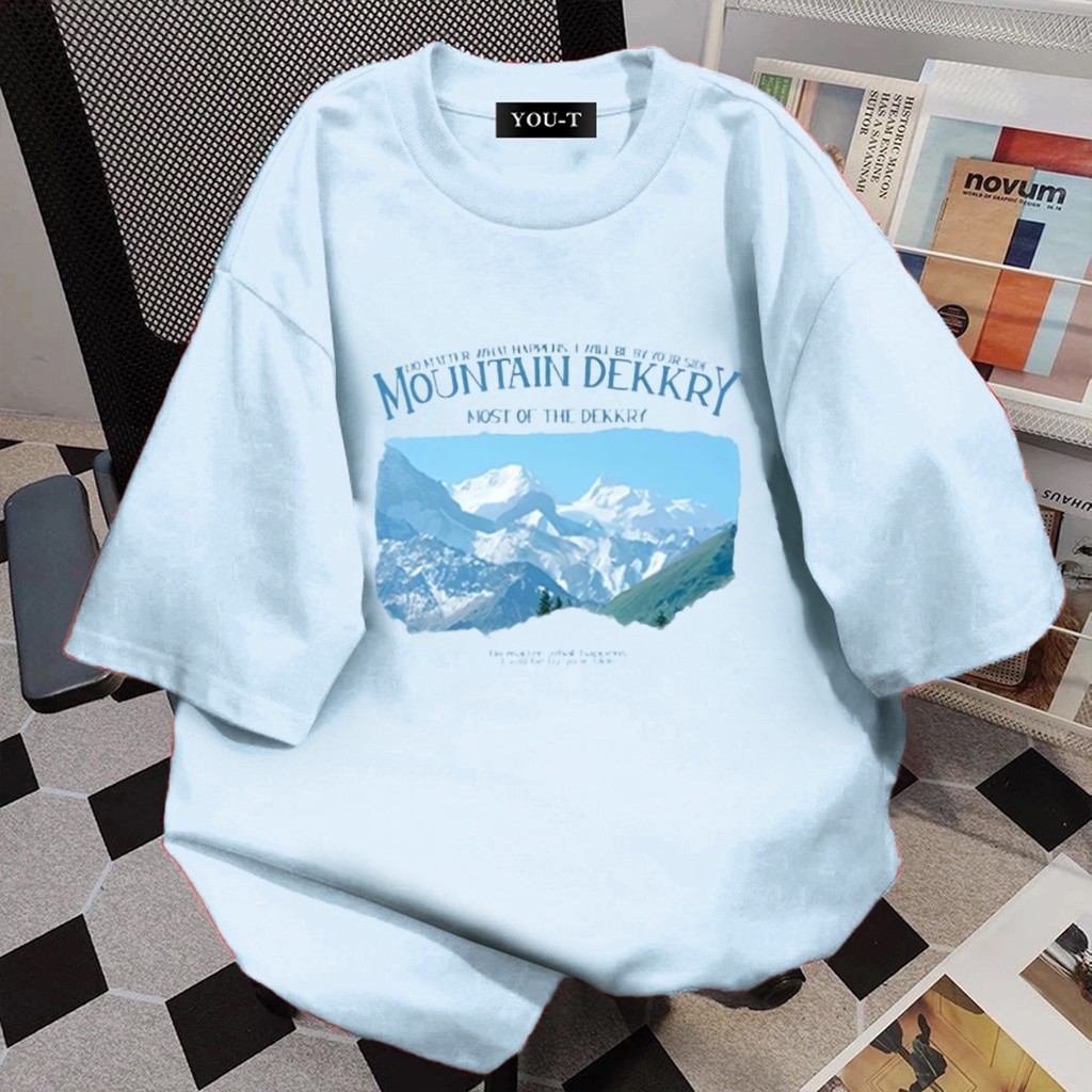 Basi💥เสื้อแฟชั่น เสื้อยืด oversize ผ้าฝ้าย100% แนวสตรีท ไม่ต้องรีดผ้า สวมใส่สบาย ผ้านิ่ม ลาย "MONTAIN DEKKRY"