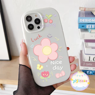 FLOWER เคสสำหรับไอโฟน17pro 13 11 16promax กรณีมือถือขอบกลม เรียบง่าย case for iPhone 15 14 12 ProMax XS XR 6/7/8Plus