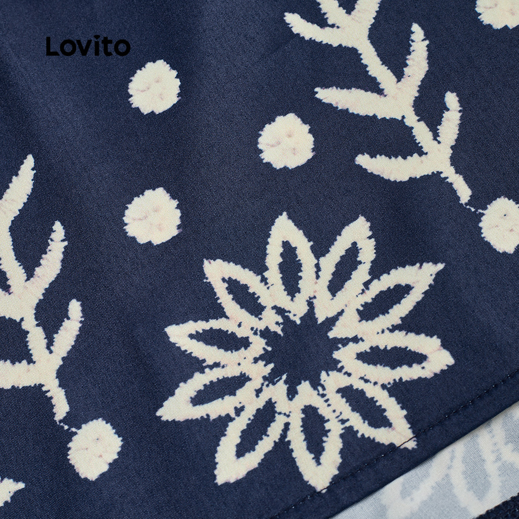 Lovito เสื้อเบลาส์สไตล์ชาติพันธุ์สีน้ําเงินกรมท่าสําหรับผู้หญิงในฤดูใบไม้ผลิ/ฤดูร้อน L165ED1318 - รูปที่ 4