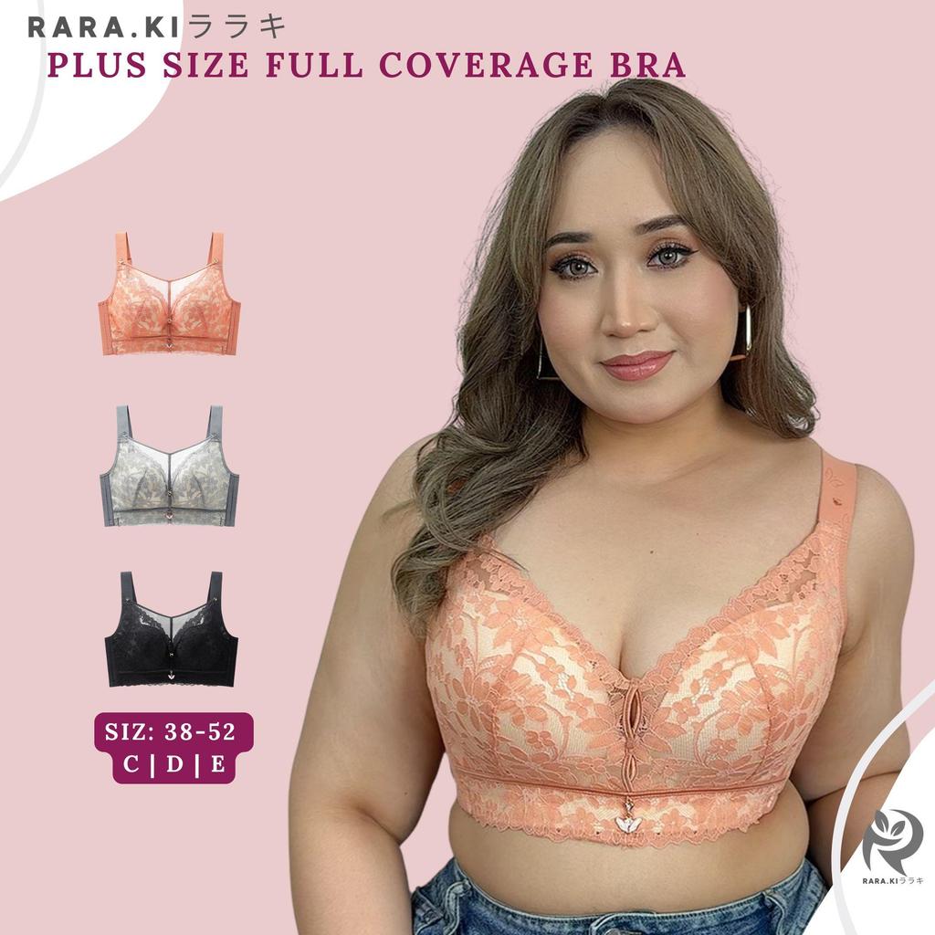 RARAKI PSFF 311 Plus Size Full Coverage Hi-Lace Bra Size 38-52 C/D/E Cup Remove Pads 5-Hook No-Wire 