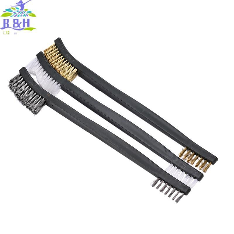 B&H Dec 3x Mini Wire Brush Set Brass Nylon Stainless Bristle Cleaning Tool Cleaner {vn}