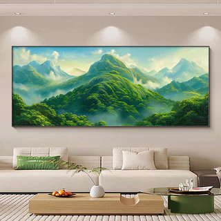 สีเขียวภูเขาจิตรกรรมตกแต่งผนังศิลปะฮวงจุ้ยศิลปะโปสเตอร์ภาพไฟเบอร์ผ้าใบพิมพ์โฮมออฟฟิศผนังแสดงภาพวาดโชคลาภ