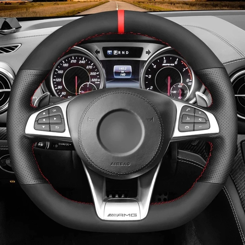Customized Car Steering Wheel Cover Non-Slip Suede Braid For Mercedes-Benz A 45 AMG C 43 63 A-Class 