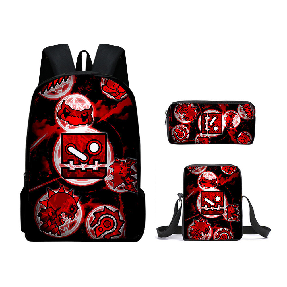 3D สินค้าใหม่ Geometric Sprint Geometry Dash กระเป๋าเป้สะพายหลังนักเรียน Crossbody Bag Pencil Case