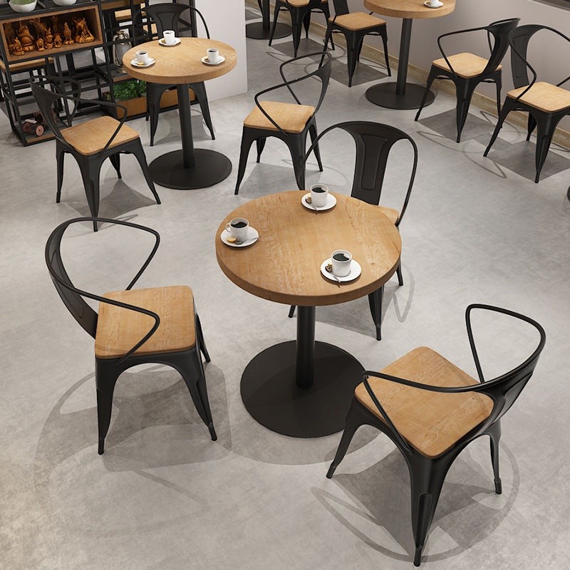 Solid wood round leisure dining table and chairs simple round table industrial style round table and
