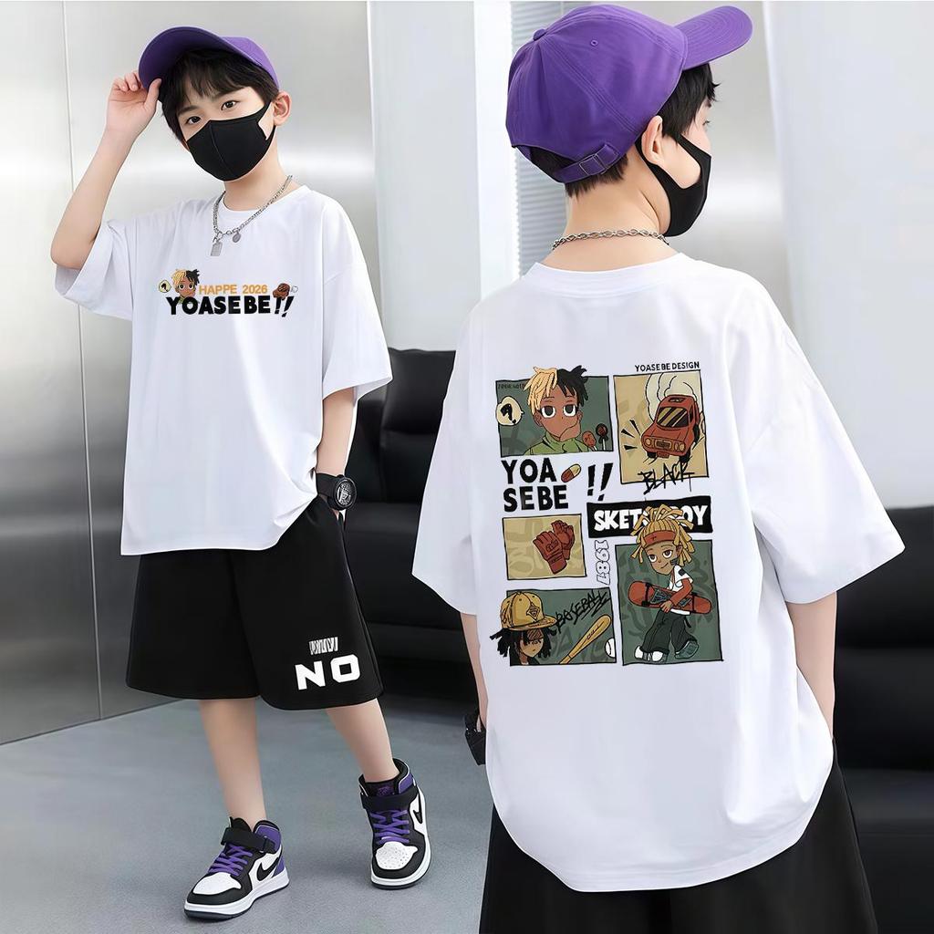 (ผ้าฝ้าย 100%) 2026 เสื้อยืดเด็ก cotton100% เนื้อผ้านุ่มระบายอากาศดี ใส่สบาย ระบายอากาศดี สำหรับเด็ก 6-13ปี ส่งเร็ว K602