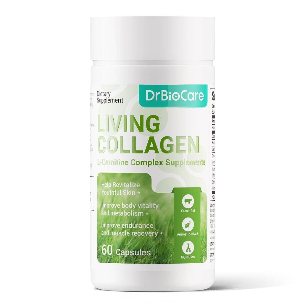 DrBioCare Living Collagen L-Carnitine Complex, Non-GMO, Grass Fed Bovine Collagen Peptides, Bovine c