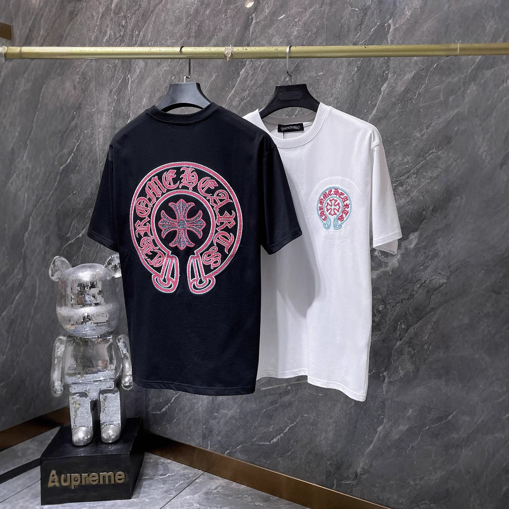 A4IF Chrome Hearts 25ss New Heavy Craft Horse Hoof Sanskrit Cross Embroidered Short Sleeve Same Styl