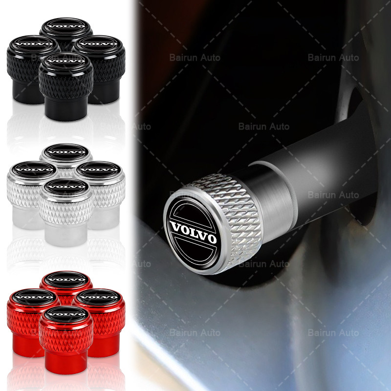 4pcs อลูมิเนียมเกลียวยางรถ Air Cap Universal โลโก้รถวาล์ว Core สําหรับ Volvo XC60 XC80 XC90 V40 V60 S60L S80