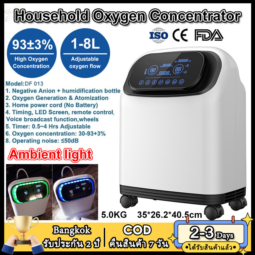 2วัน⭐โกดังในพื้นที่⭐ Portable Dual-Use Oxygen Concentrator & Nebulizer Machine 8L/min, 93% Pure O2, 