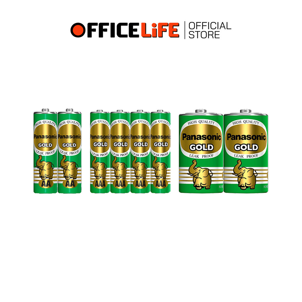 [มี สคบ. ของแท้] PANASONIC (พานาโซนิค) ถ่าน ถ่านไฟฉาย รุ่น GOLD ก้อนเขียว แบบ AA / AAA / D ( แพ็ค )