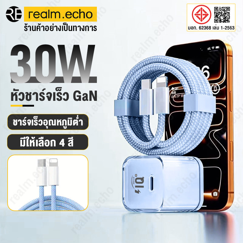 ชุดชาร์จ PD 30W GaN สายชาร์จ Type C to type c หัวชาร์จเร็ว iQ Fast Charger USB Li cable สำหรับ i6-15 i17 Android