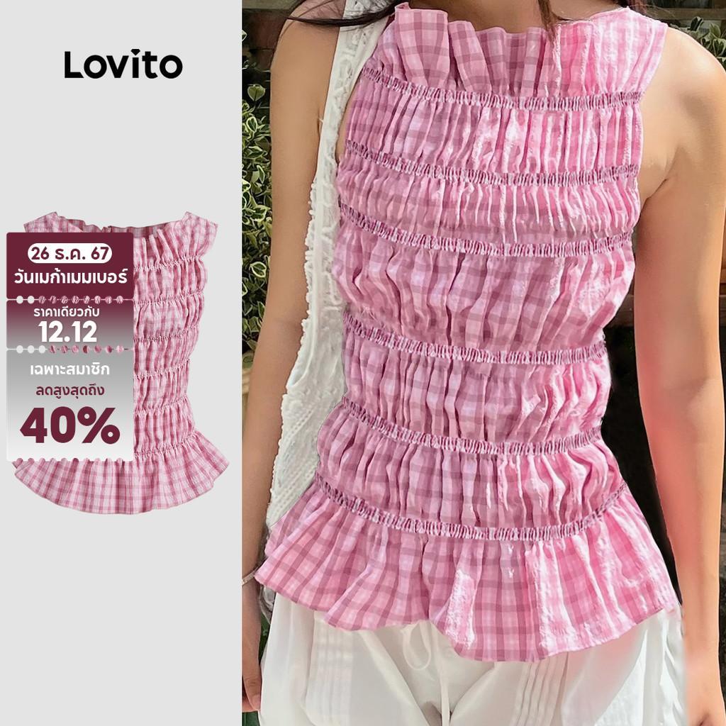 Lovito เสื้อกล้ามลายกิงแฮมน่ารักสำหรับผู้หญิงในช่วงฤดูร้อน/ฤดูใบไม้ผลิ L125AD139