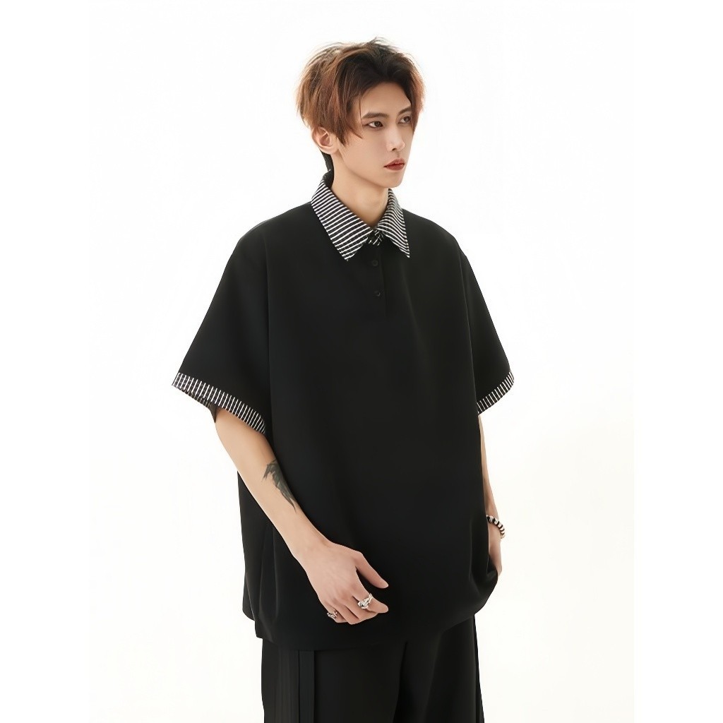 Chaistyle เสื้อยืดวินเทจ ปกลายทางแขนสั้น หลวมและสะดวกสบาย อินเทรนด์อเนกประสงค์