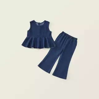 Hania kids พร้อมส่ง ชุดเซ็ตยีนส์เด็กผู้หญิงทรงระบาย + กางเกงขาบาน - K5125705