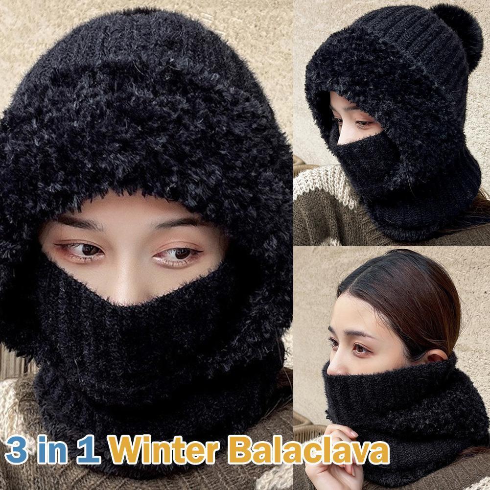 3 In 1 ฤดูหนาว Balaclava ผู้หญิงกํามะหยี่หนาหมวกสําหรับฤดูหนาวความอบอุ่นผ้าพันคอหน้ากาก One Piece หม