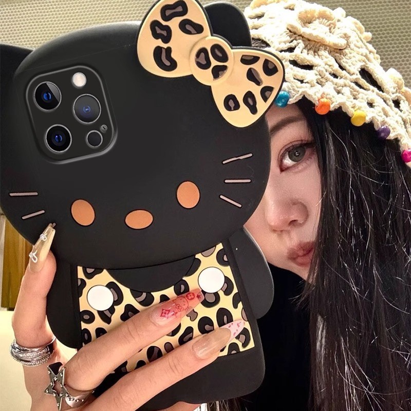 พิมพ์เสือดาว KT Cat เหมาะสําหรับ Apple 16promax เคสโทรศัพท์ 15/14/13 การ์ตูน Samsung s25/s23u เคสป้อ