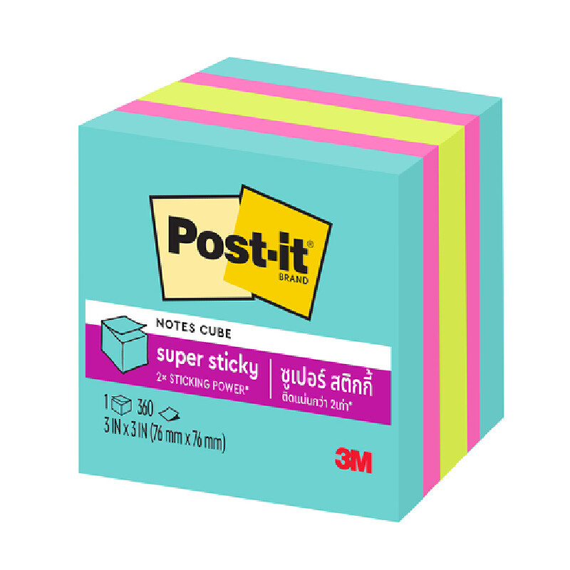 POST-IT กระดาษโน้ต ซูเปอร์สติกกี้โน้ต รุ่น 2027-SSAFG คละสีนีออน ขนาด 3×3 นิ้ว