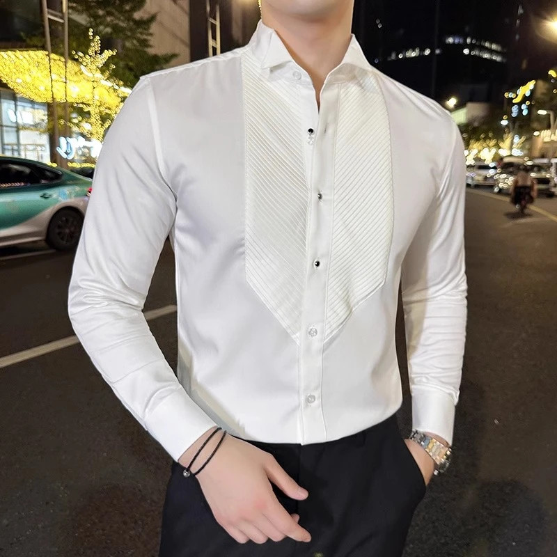 เสื้อเชิ้ตผู้ชายสีทึบ แบบเรียบหรู เหมาะสำหรับหลากหลายโอกาส เสื้อลำลองสินค้าพรีเมียม