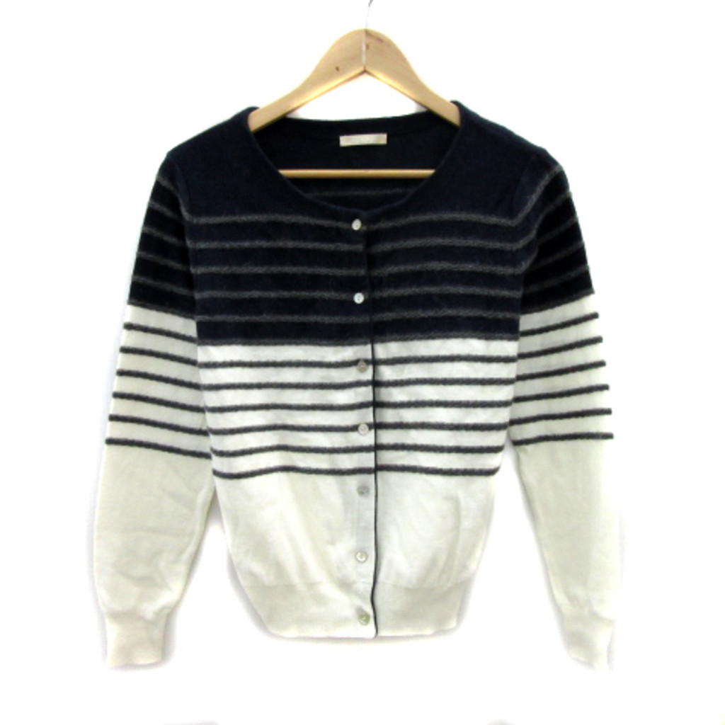 STUDIO CLIP Cardigan Sweater Knit wool Striped navy Direct from Japan Secondhand