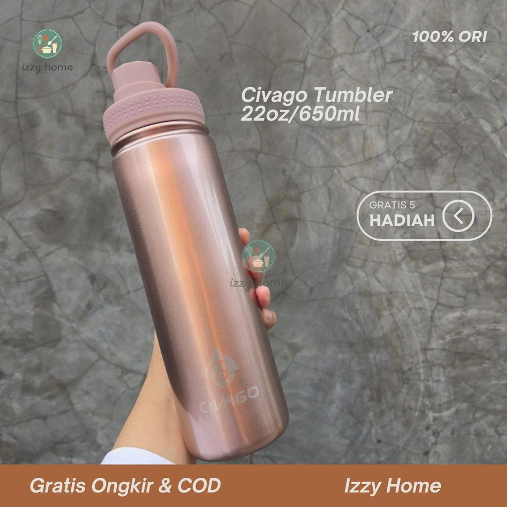 [ของขวัญฟรี] แก้วน้ําสแตนเลส CIVAGO 22oz / 650ml – ขวดน้ําดื่มทนความร้อนและเย็น