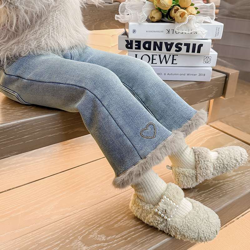 ฤดูหนาวใหม่ - เด็กหญิงเพิ่มกางเกงยีนส์กํามะหยี่เด็กหนาหนึ่งกางเกงกํามะหยี่