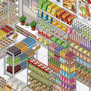 KOWEI 5 ชิ้น [ชุดการจัดการร้านค้า] 3D ขนาดใหญ่กันน้ําสติกเกอร์ภูมิทัศน์เวลาร้านสะดวกซื้อ Dreamy ร้านอาหารญี่ปุ่น Kawaii การ์ตูน Scrapbooking DIY Journal Planner อุปกรณ์