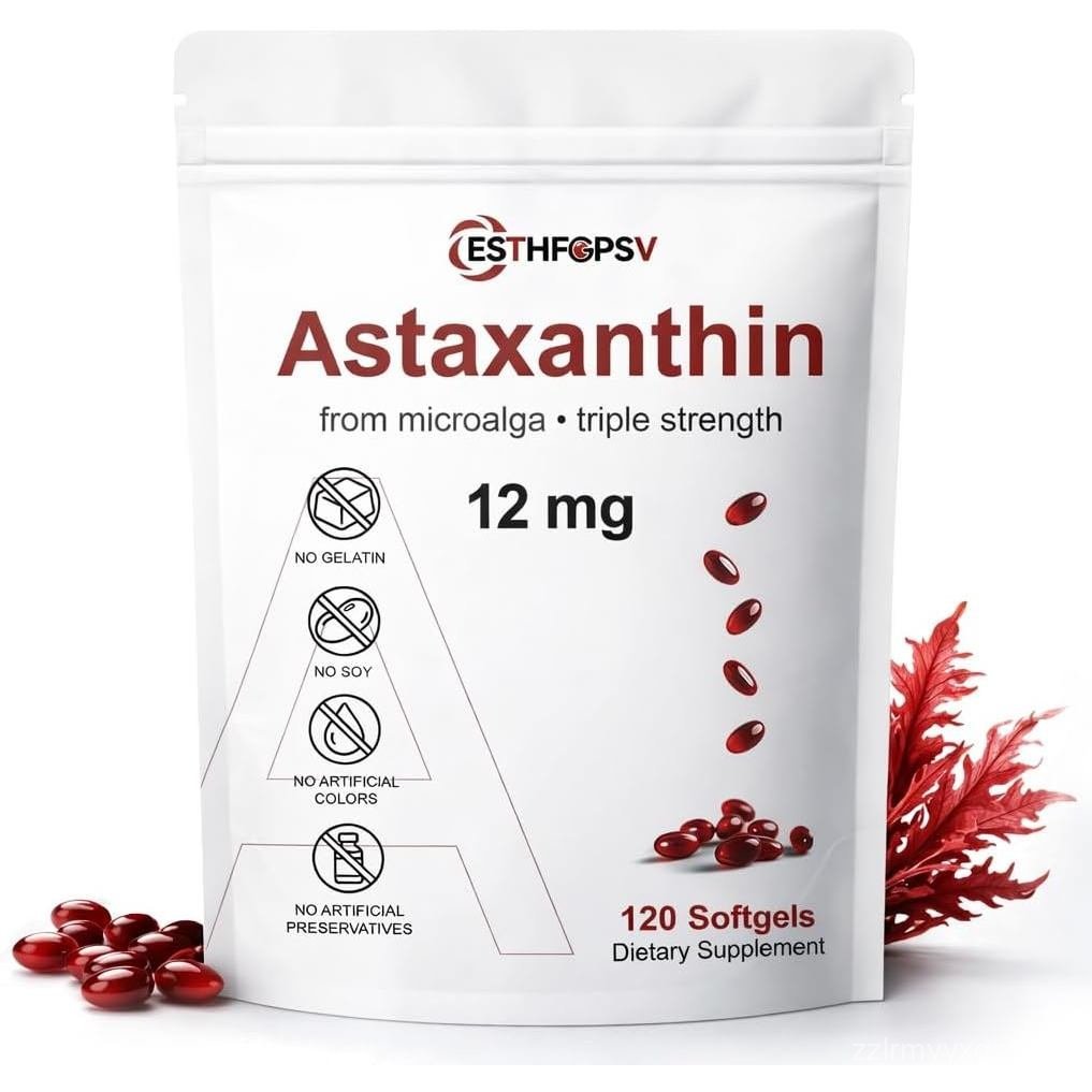 Premium Astaxanthin 12mg Antioxidant Supplement with Vitamin E – 120 Softgels, 4 Month Supply, Micro